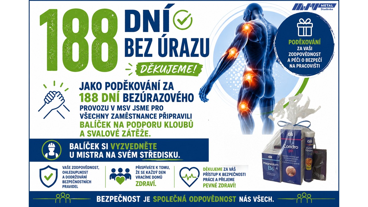 188 DNÍ BEZ PRACOVNÍHO ÚRAZU